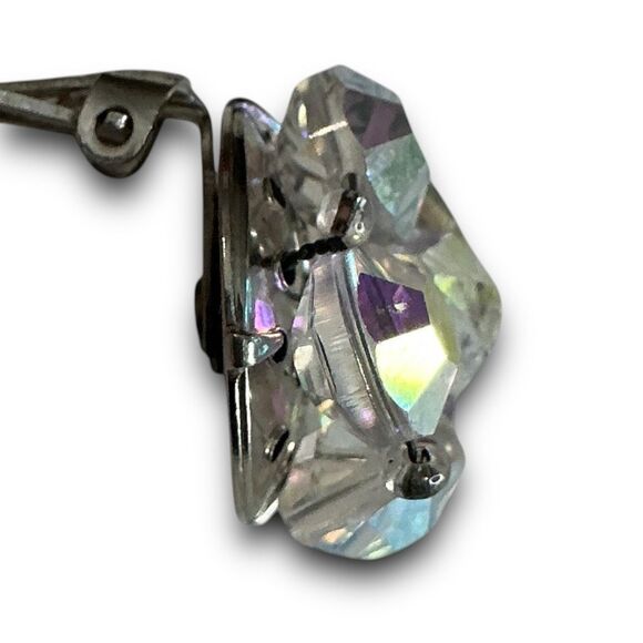 Vintage Classy Silver Toned Iridescent Aurora Borealis Beaded Crystal Cluster Cl - Picture 4 of 7